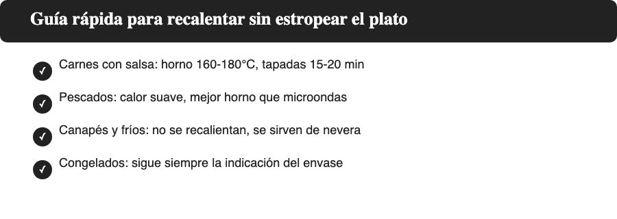 Consejos para recalentar carnes, pescados, canapés fríos y platos congelados de Navidad