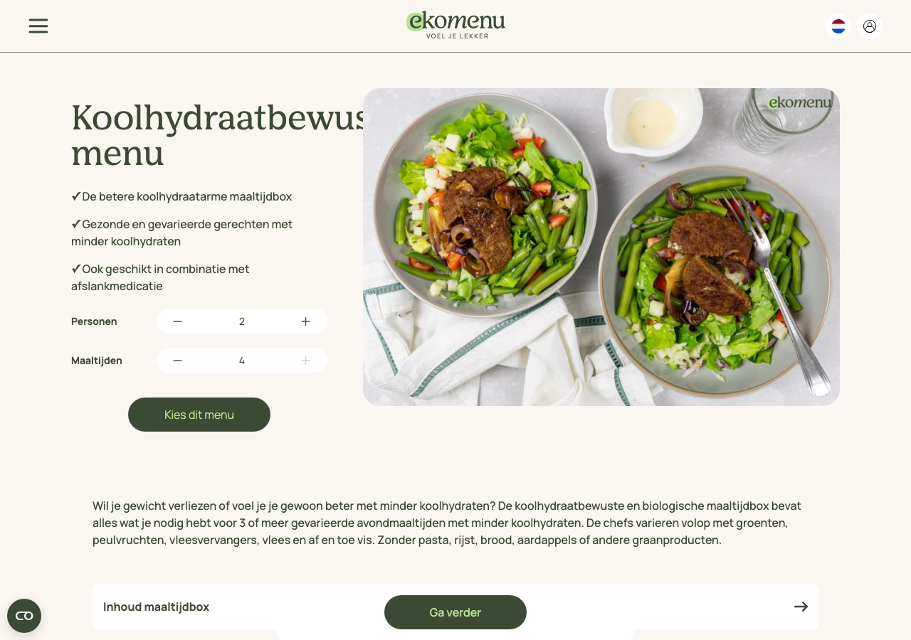 De koolhydraatbewuste maaltijdbox van Ekomenu, zonder pasta, rijst, brood of aardappels