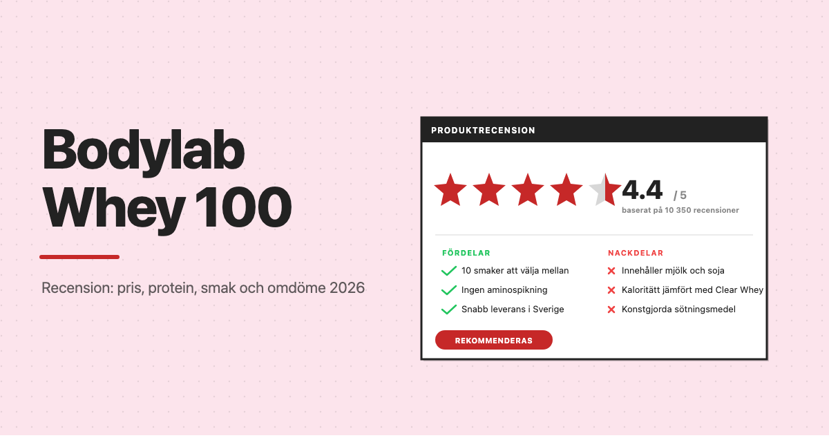 Bodylab Whey 100 recension: betyg 4,4 av 5, fordelar och nackdelar