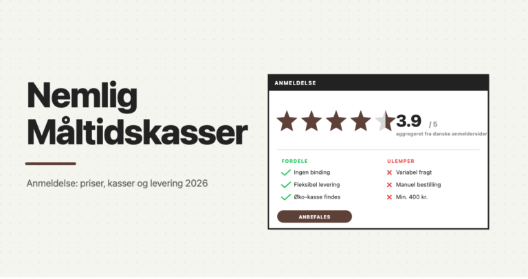 Nemlig Måltidskasser anmeldelse 2026, vurdering 3,9 ud af 5 med fordele og ulemper
