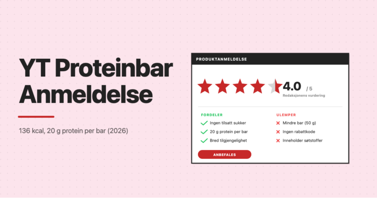 YT Proteinbar anmeldelse, 4.0 av 5, 136 kcal og 20 g protein per bar