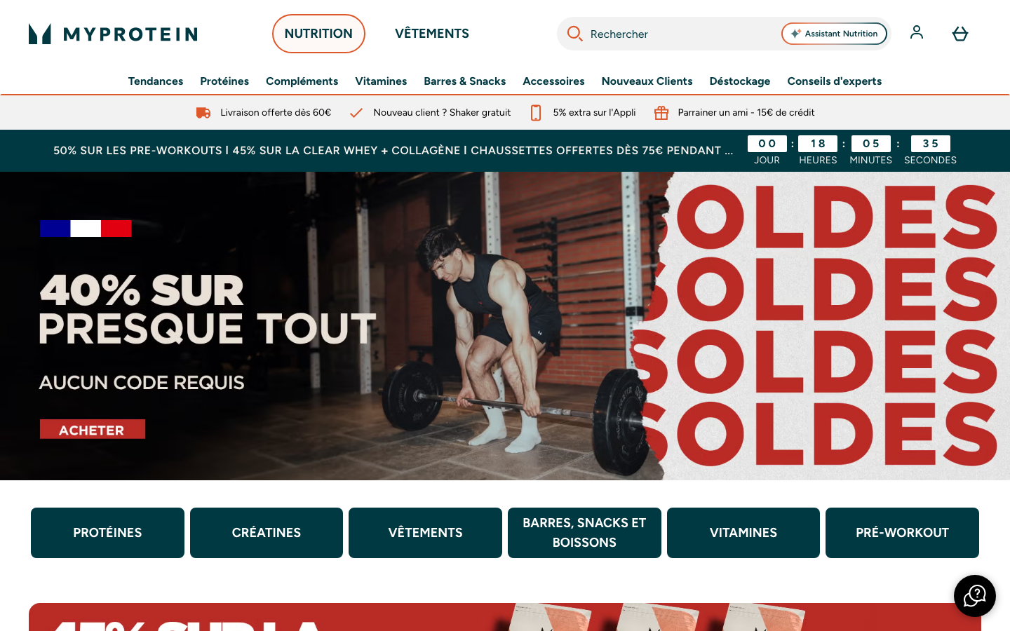 Page d'accueil MyProtein France, marque de créatine monohydrate au meilleur rapport qualité-prix