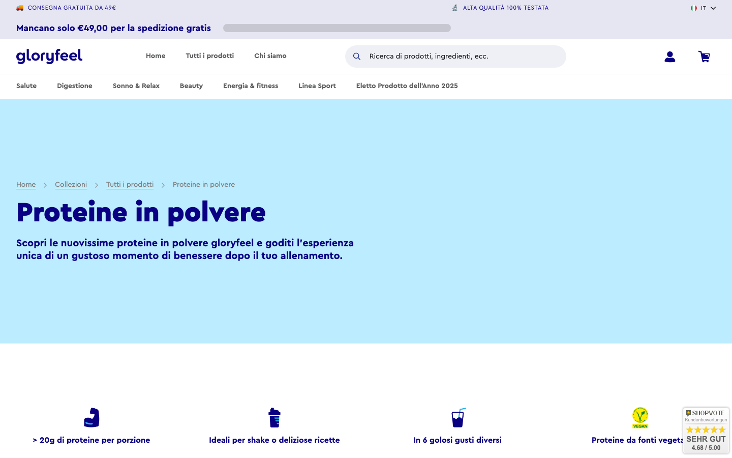 Collezione proteine in polvere vegane Gloryfeel