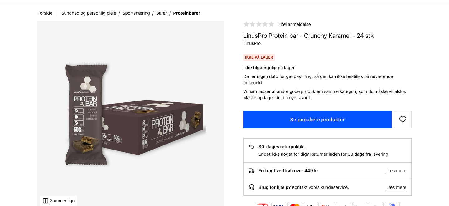 LinusPro Protein Bar Crunchy Karamel i 24-pak, set hos en dansk forhandler