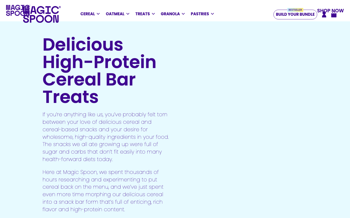 Magic Spoon's protein cereal bar Treats product line page