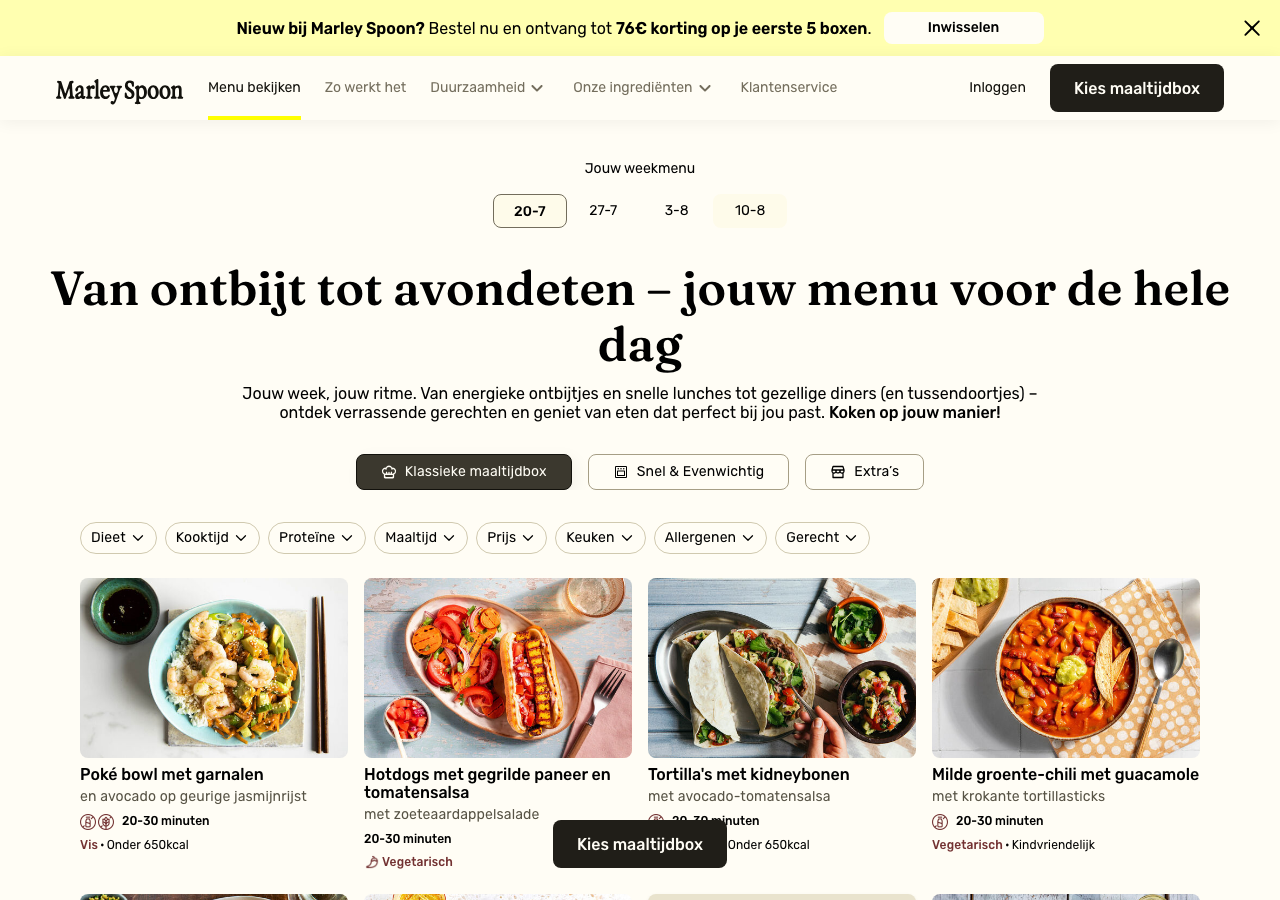 Het weekmenu van Marley Spoon waar koolhydraatarme recepten uit gekozen kunnen worden
