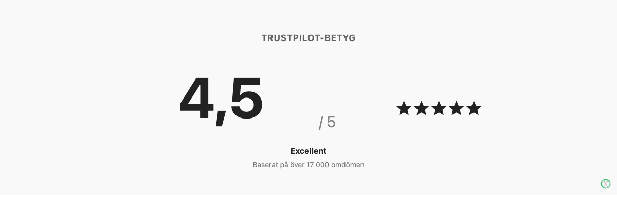 Stapel som visar MM Sports Trustpilot-betyg på 4,5 av 5, klassat Excellent