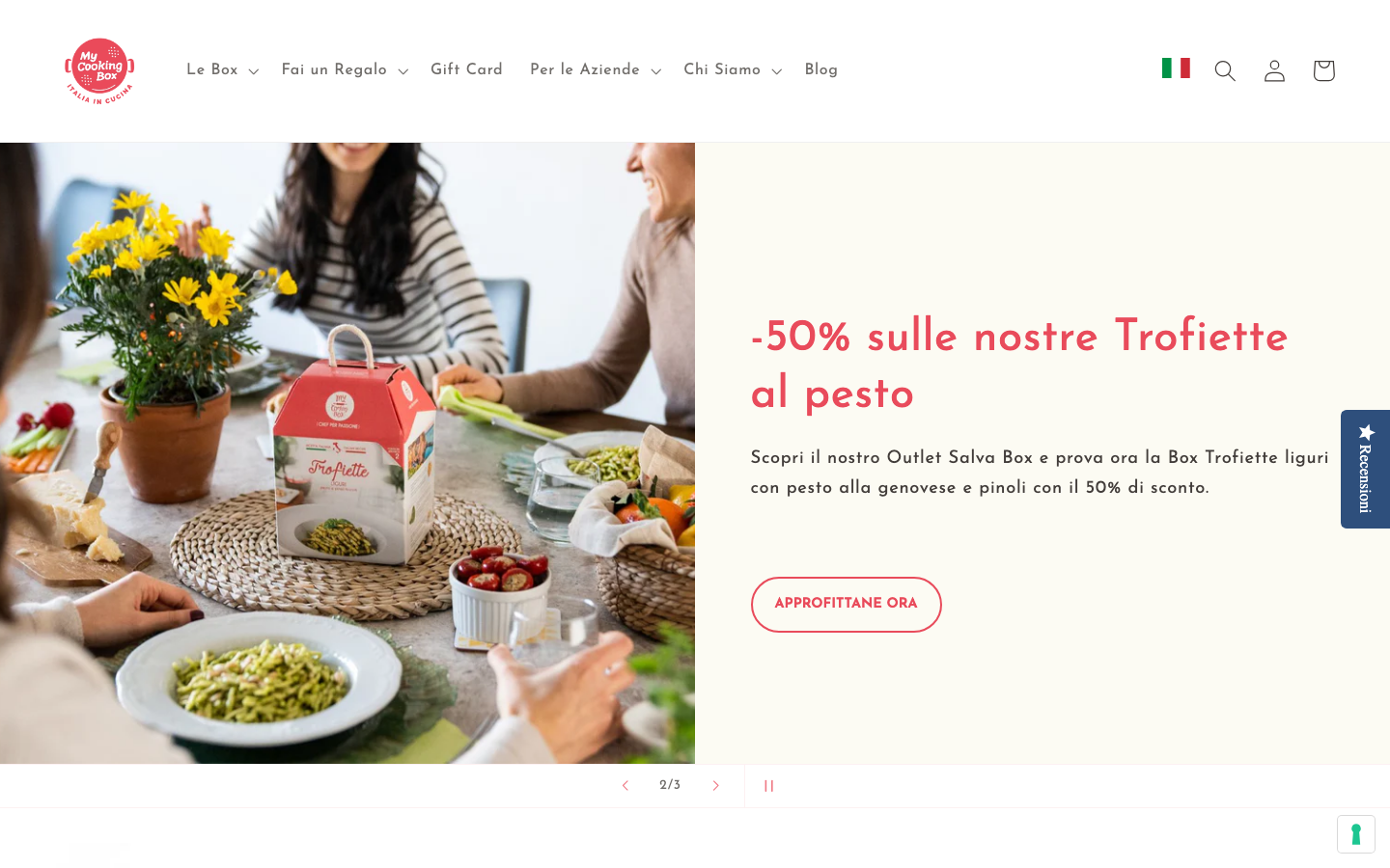 Screenshot del sito MyCookingBox con i meal kit italiani