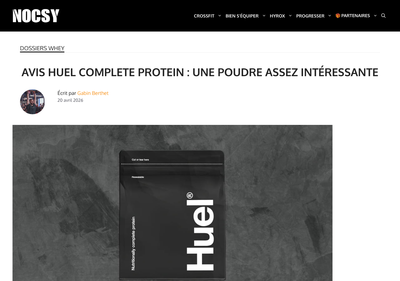 Capture d'écran d'un avis indépendant français sur Huel Complete Protein sur le site nocsy.fr