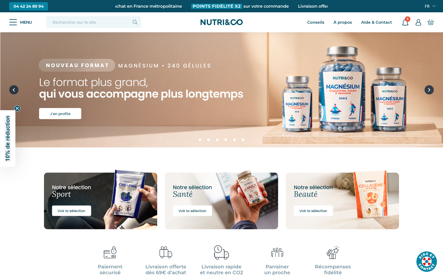 Page d'accueil Nutri&Co, marque française de compléments vegan avec créatine Creapure