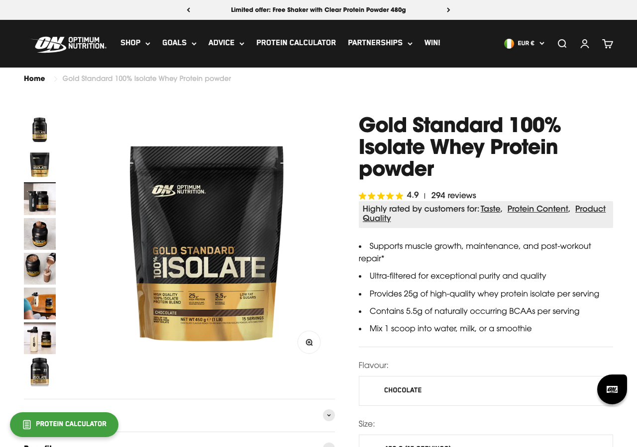 Pagina prodotto Optimum Nutrition Gold Standard 100% Isolate Whey Protein powder