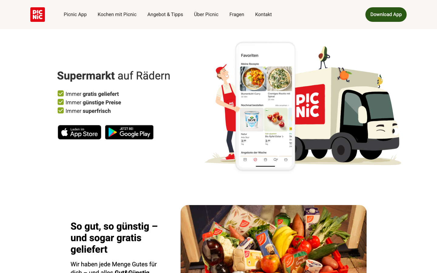 Startseite von Picnic, dem Online-Supermarkt als Alternative zum Aldi Lieferservice