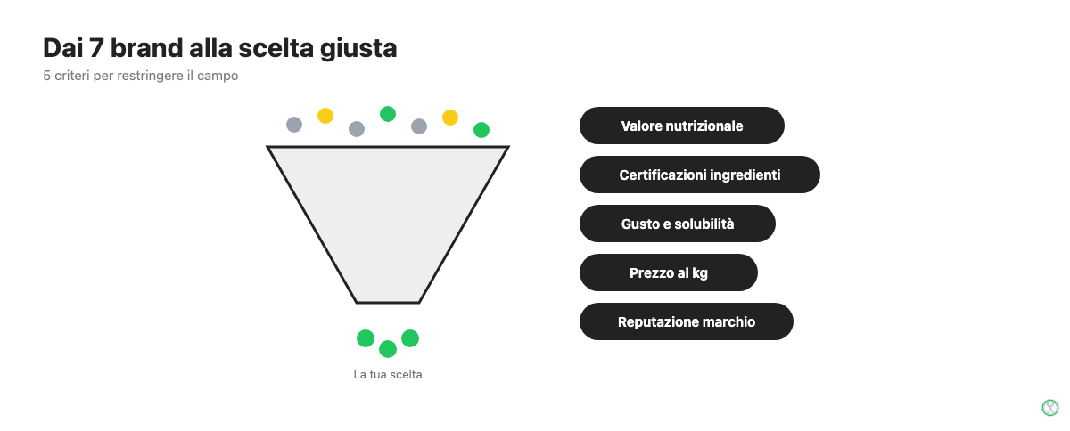 Funnel con i cinque criteri per scegliere le proteine vegane migliori