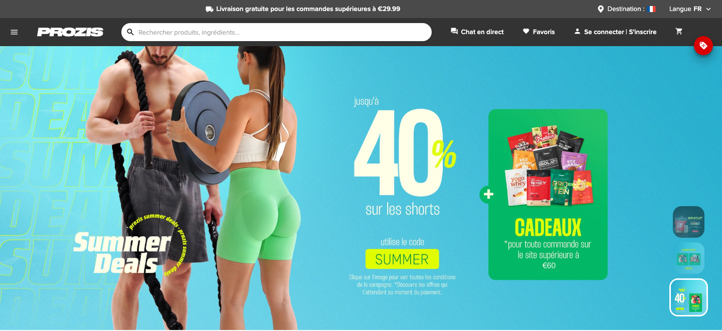 Page d'accueil du site Prozis en version française
