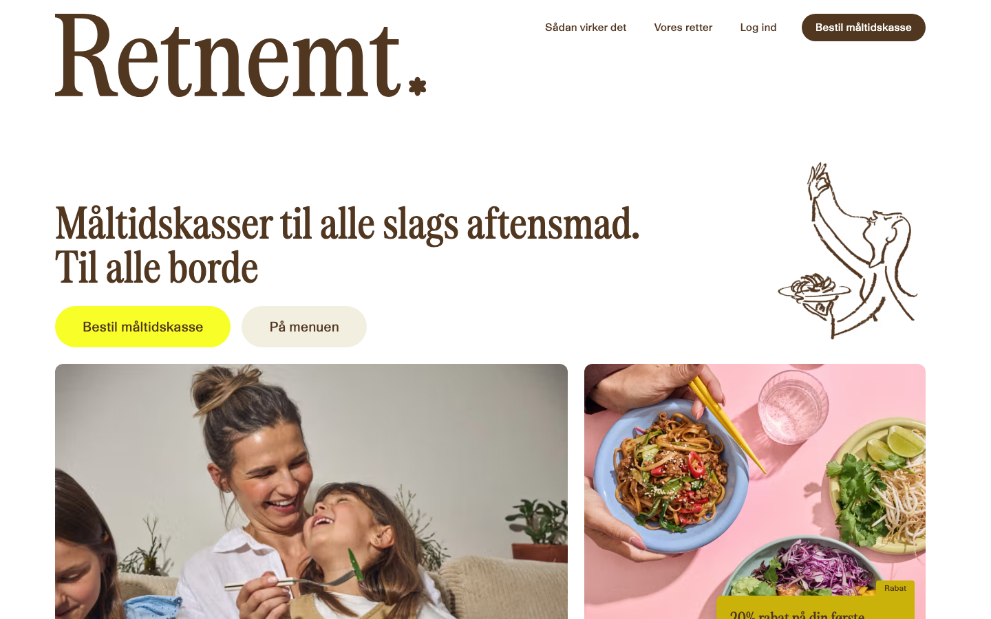 Forsiden af RetNemt.dk med aktuelle måltidskasser og tilbud