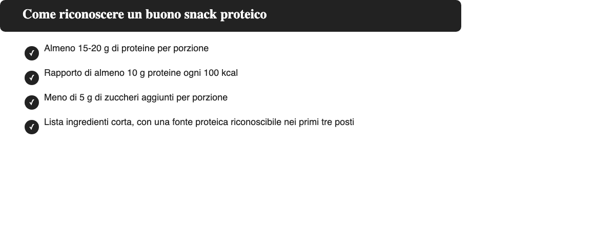 Checklist: criteri per scegliere un buono snack proteico