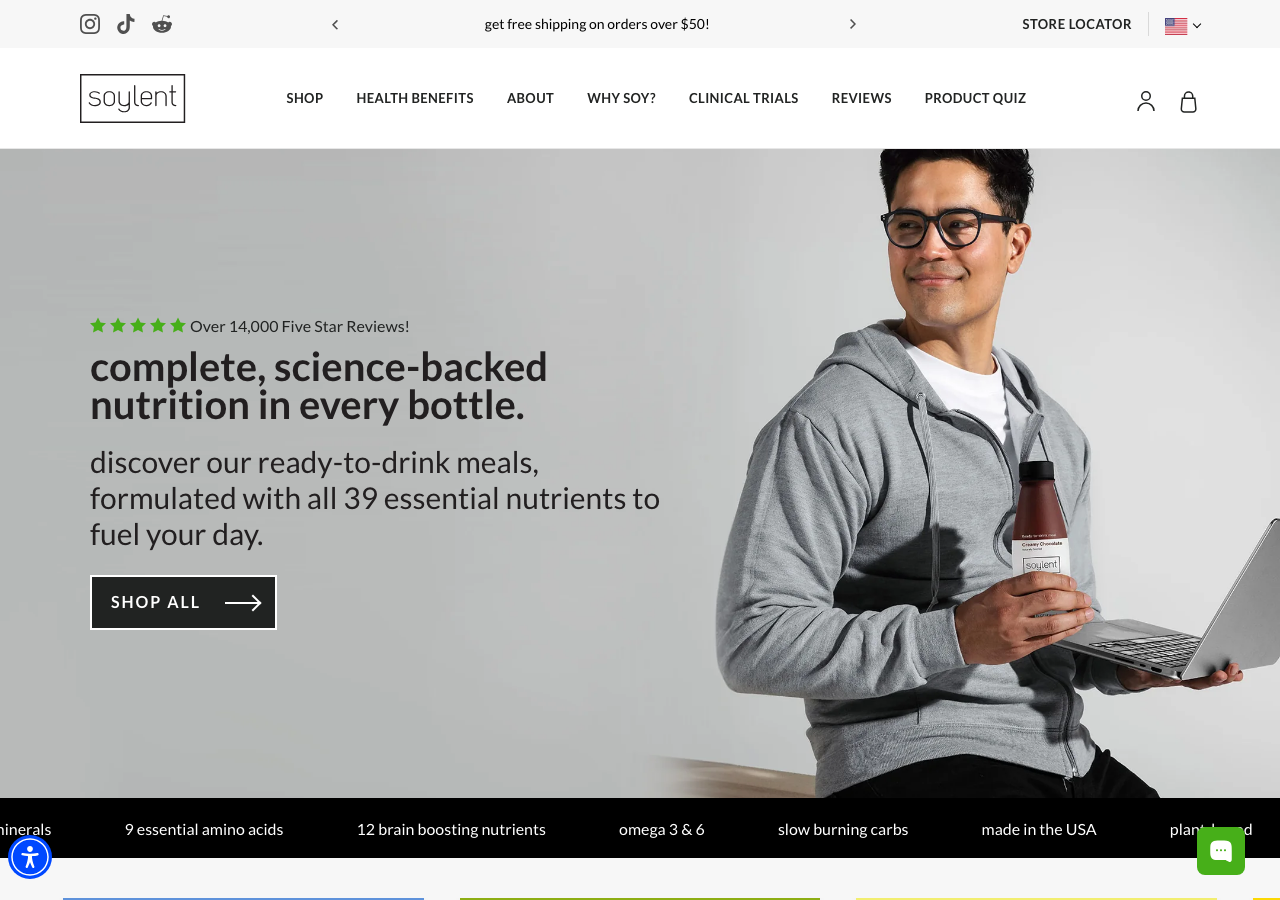 Skærmbillede af Soylents officielle webshop soylent.com