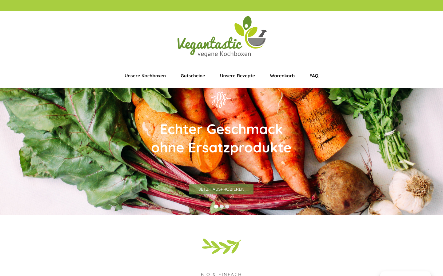 Startseite der veganen Kochbox Vegantastic