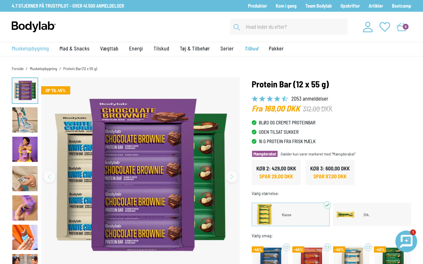 Produktside for Bodylab Protein Bar på bodylab.dk