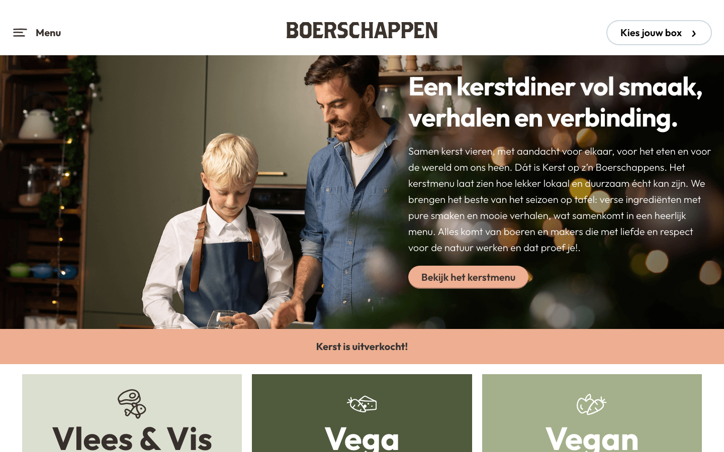 Screenshot van de Boerschappen kerstpagina