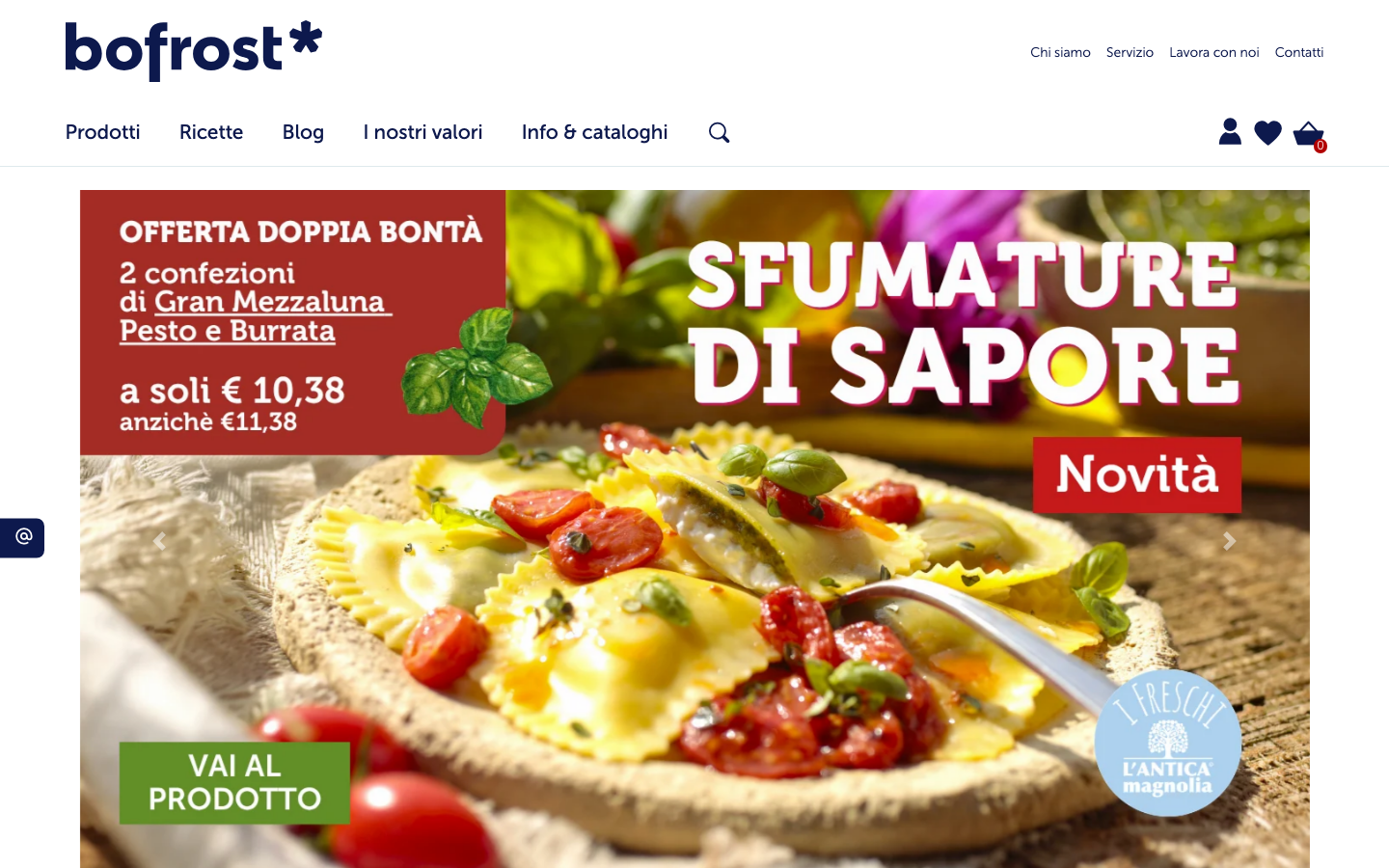 Homepage del sito Bofrost, consegna a domicilio di surgelati