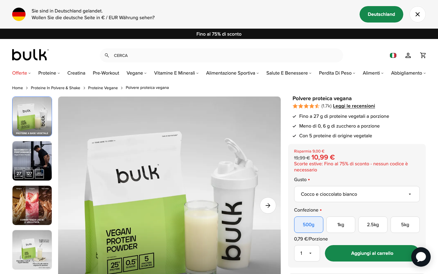 Scheda prodotto Bulk Vegan Protein, polvere proteica vegana