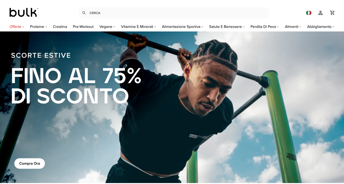 Homepage di Bulk Italia, sito ufficiale delle proteine isolate Pure Whey Isolate 90