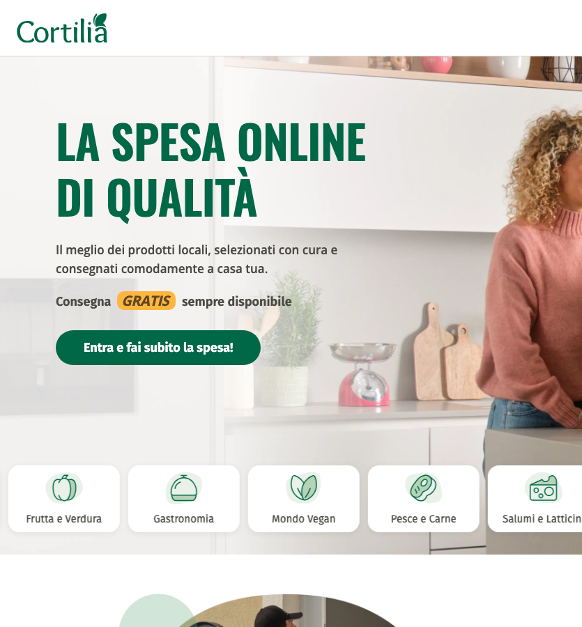 Screenshot della homepage di Cortilia, spesa online di qualità
