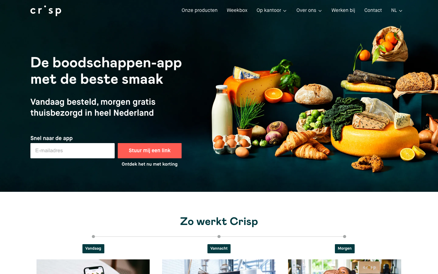 Homepage van Crisp met de vegetarische Weekbox Vega