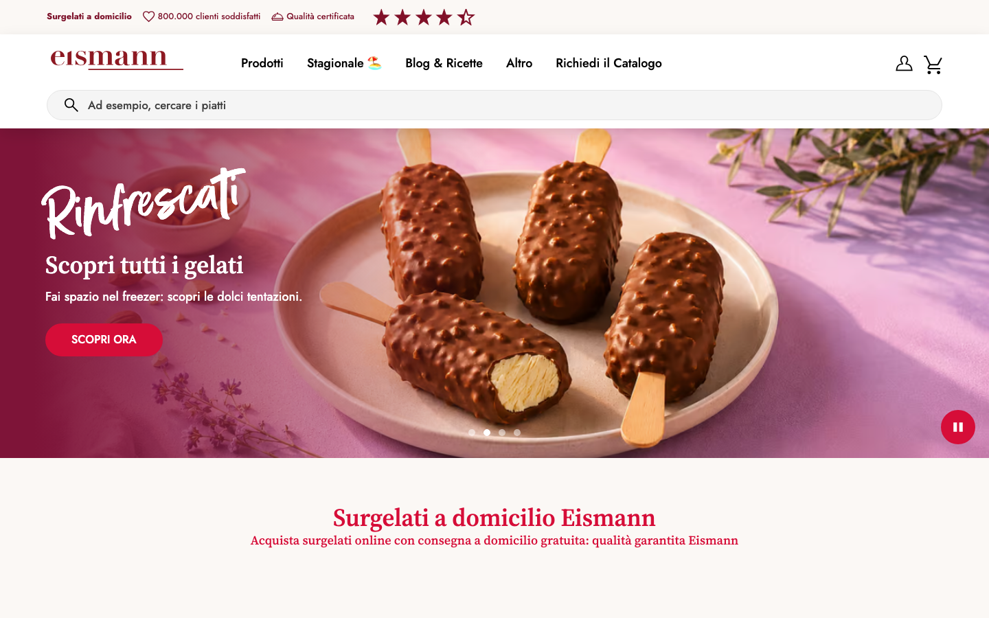 Homepage del sito ufficiale Eismann Italia