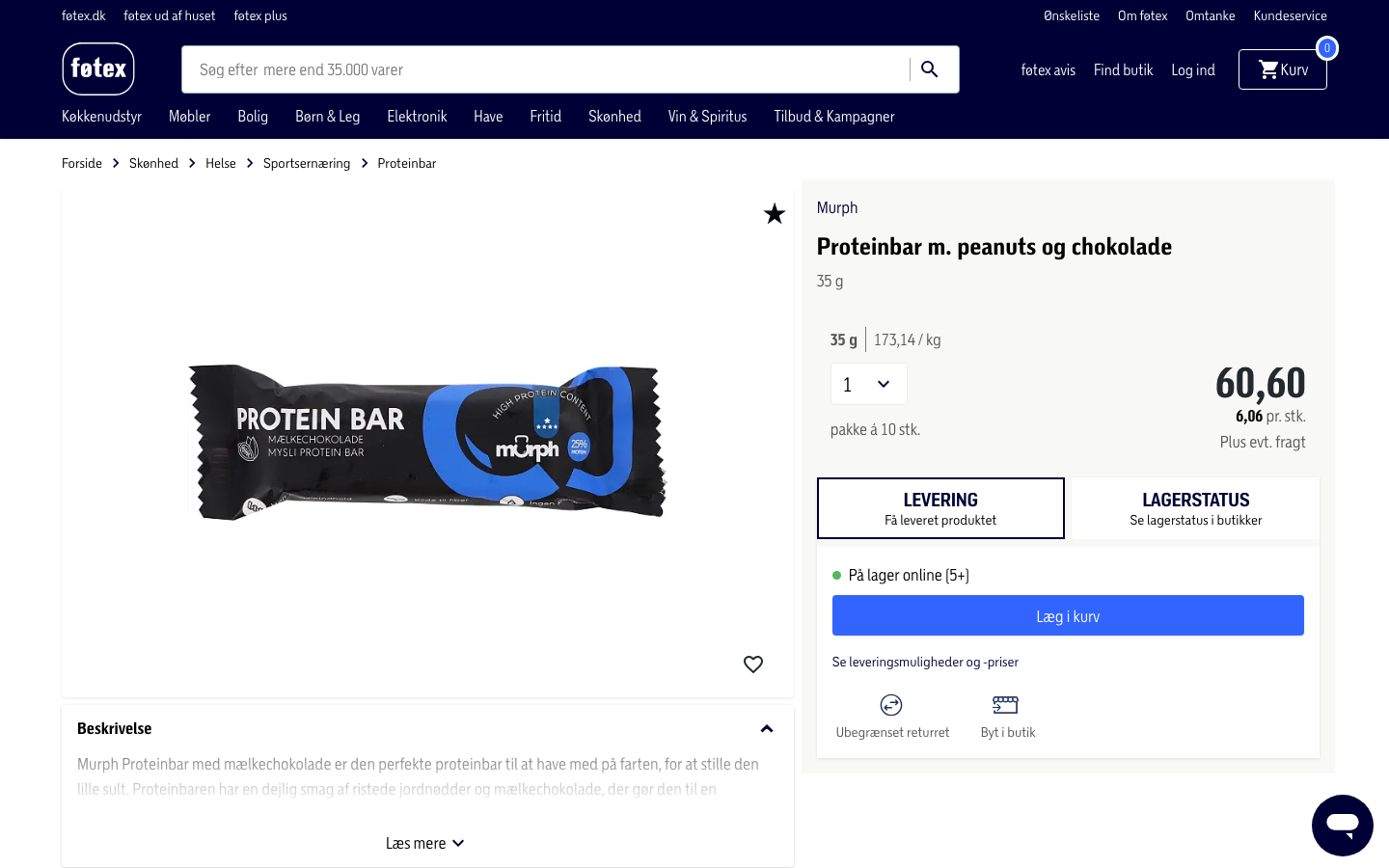 Murph proteinbar produktside hos Føtex med pris og pakkestørrelse