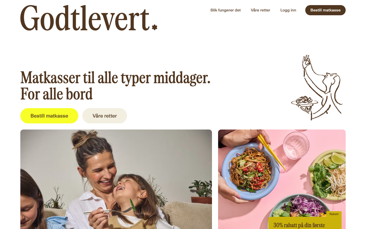 Godtlevert sin forside med vegetar som en av boks-kategoriene