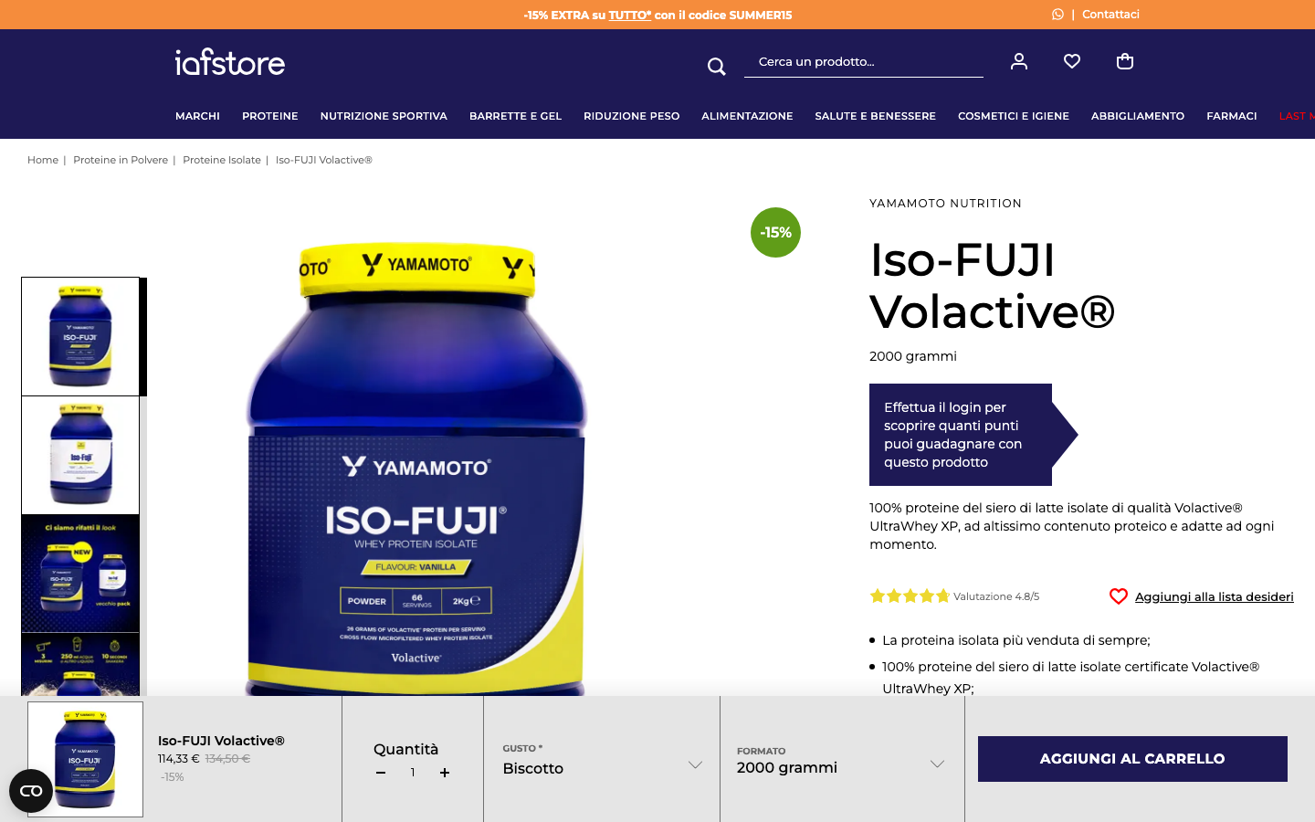 Pagina prodotto Yamamoto Nutrition Iso-FUJI Volactive, proteine isolate del siero del latte