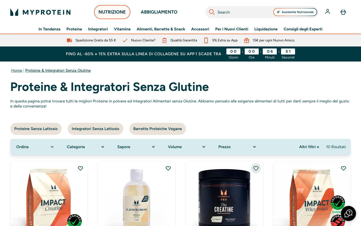 Pagina categoria MyProtein Italia Proteine e Integratori Senza Glutine
