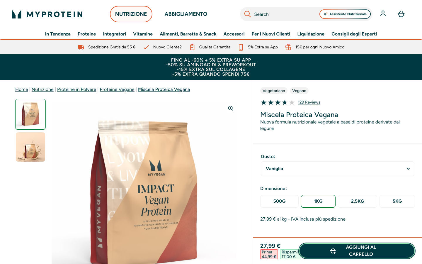 Scheda prodotto MyProtein Vegan Blend, proteine vegane in polvere