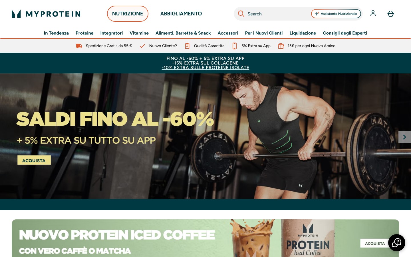 Home page ufficiale del sito MyProtein Italia