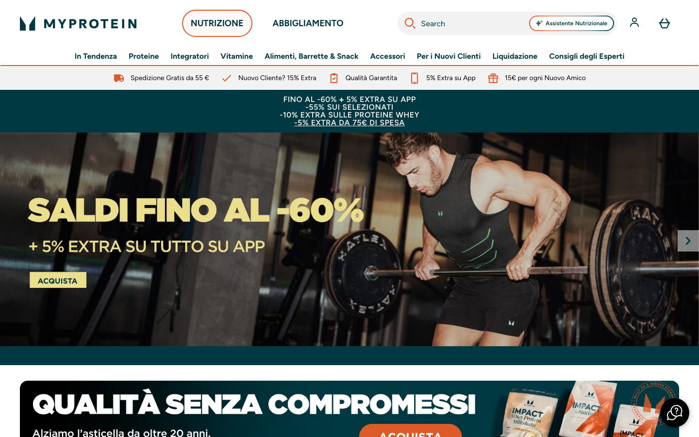 Homepage di MyProtein Italia, sito ufficiale delle proteine isolate Impact Whey Isolate