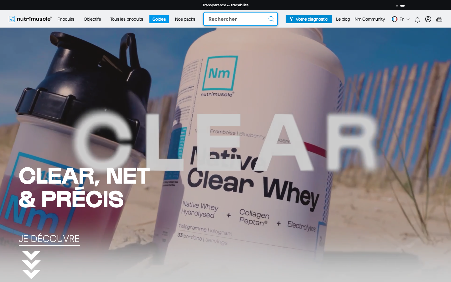 Page produit Nutrimuscle Native Clear Whey