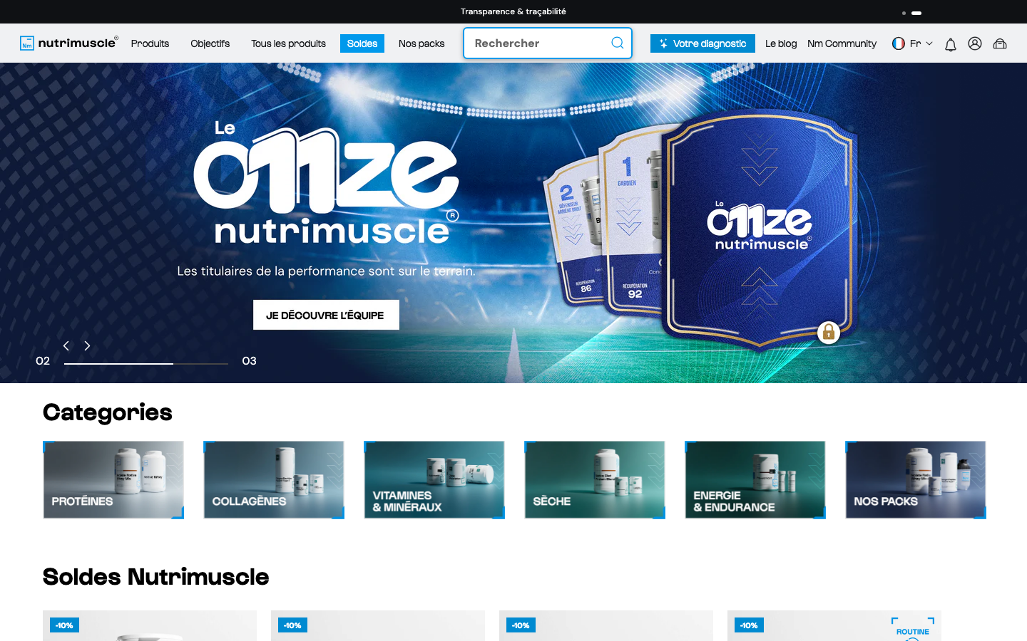 Capture d'écran de la page d'accueil du site officiel Nutrimuscle