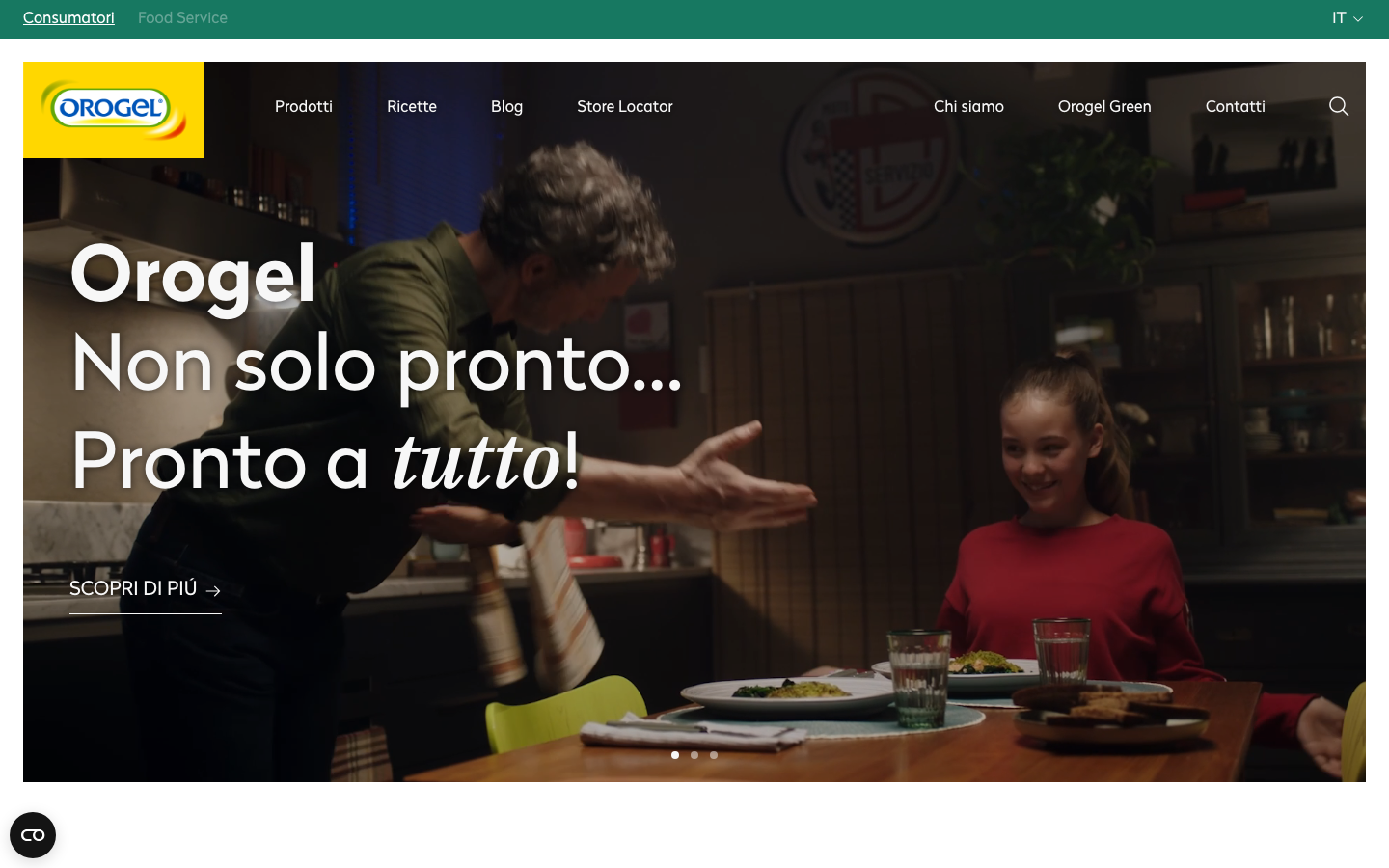 Homepage del sito Orogel, marchio di secondi piatti surgelati