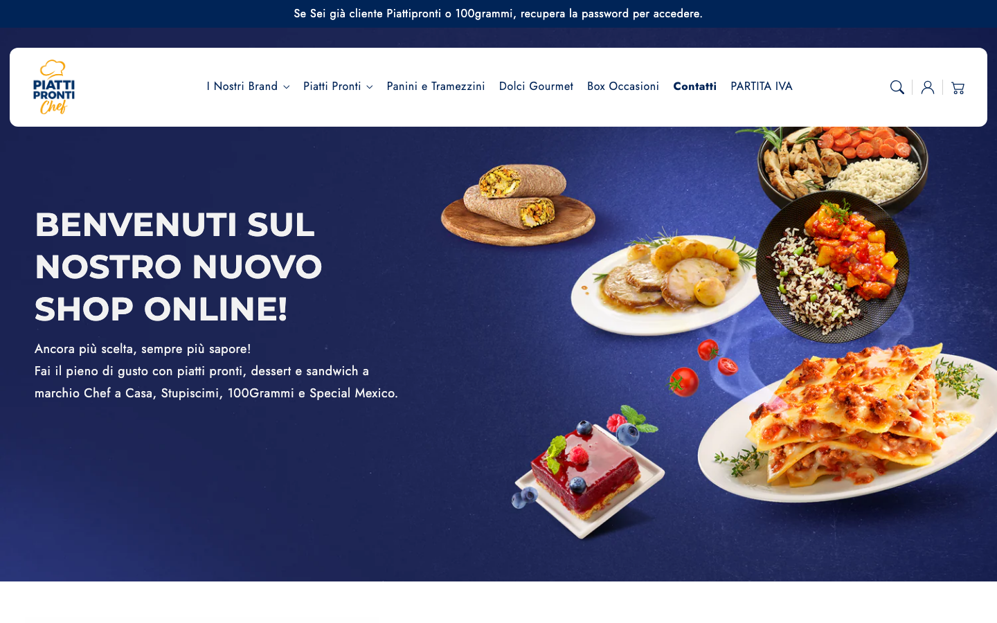Homepage del sito Piatti Pronti Chef, secondi piatti pronti in consegna
