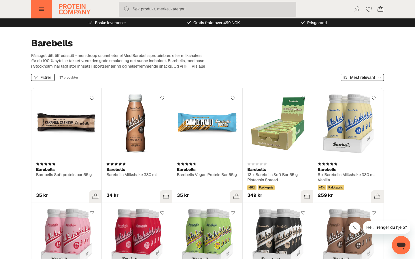 Barebells Protein Milkshake i flere smaker hos Proteincompany.no