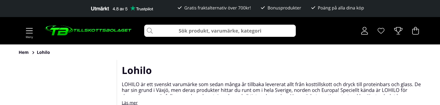 LOHILO varumarkessida hos Tillskottsbolaget