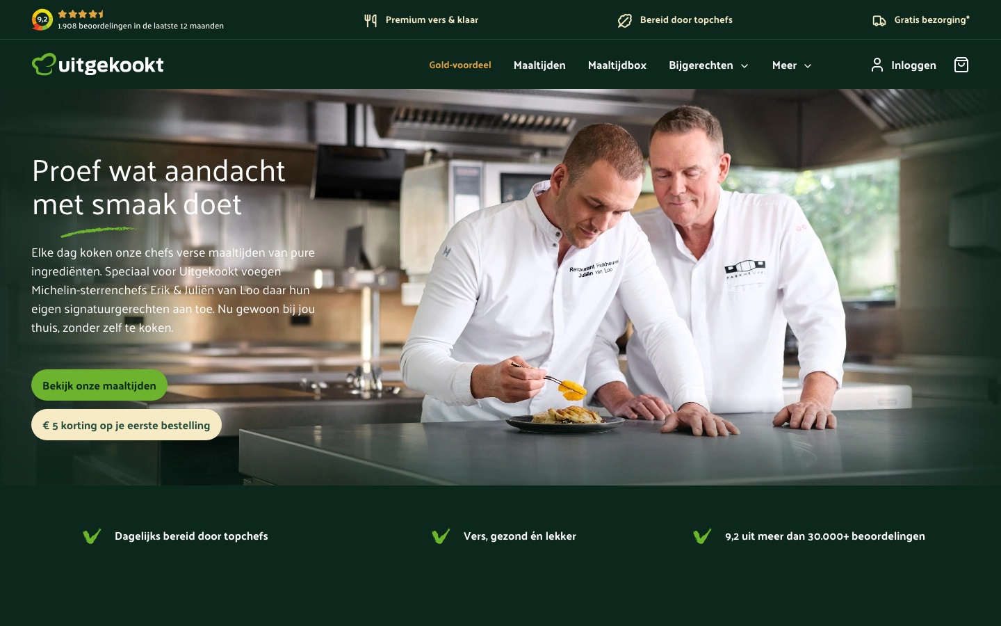 Homepage van Uitgekookt met €5 korting op de eerste bestelling