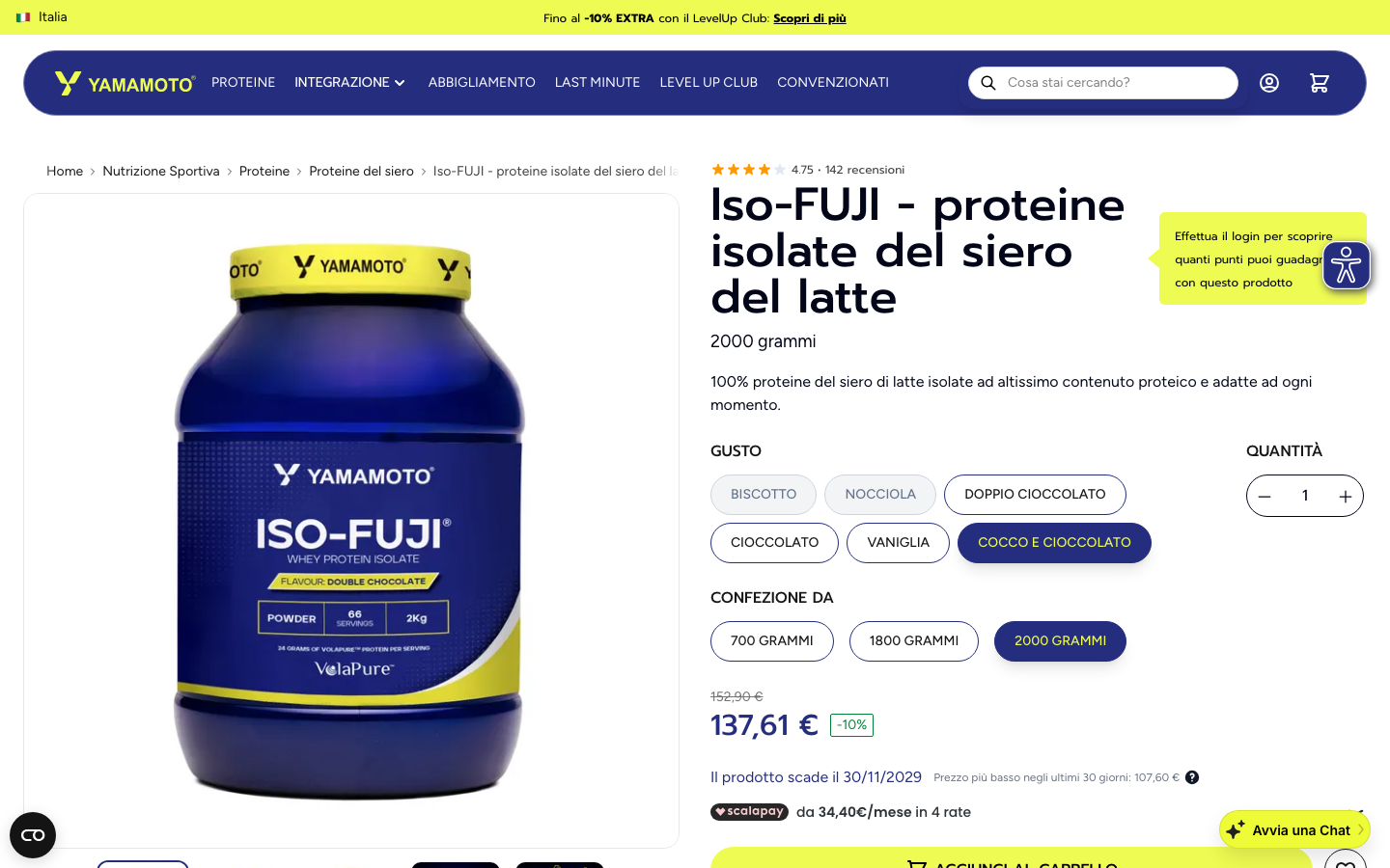 Pagina prodotto ufficiale Yamamoto Nutrition Iso-FUJI Volactive 2kg, proteine isolate del siero del latte senza lattosio