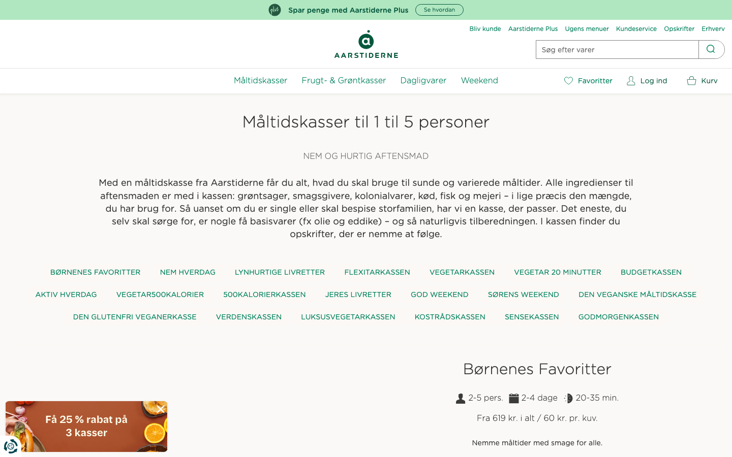 Aarstidernes bestillingsside med prisberegner for 1 til 5 personer