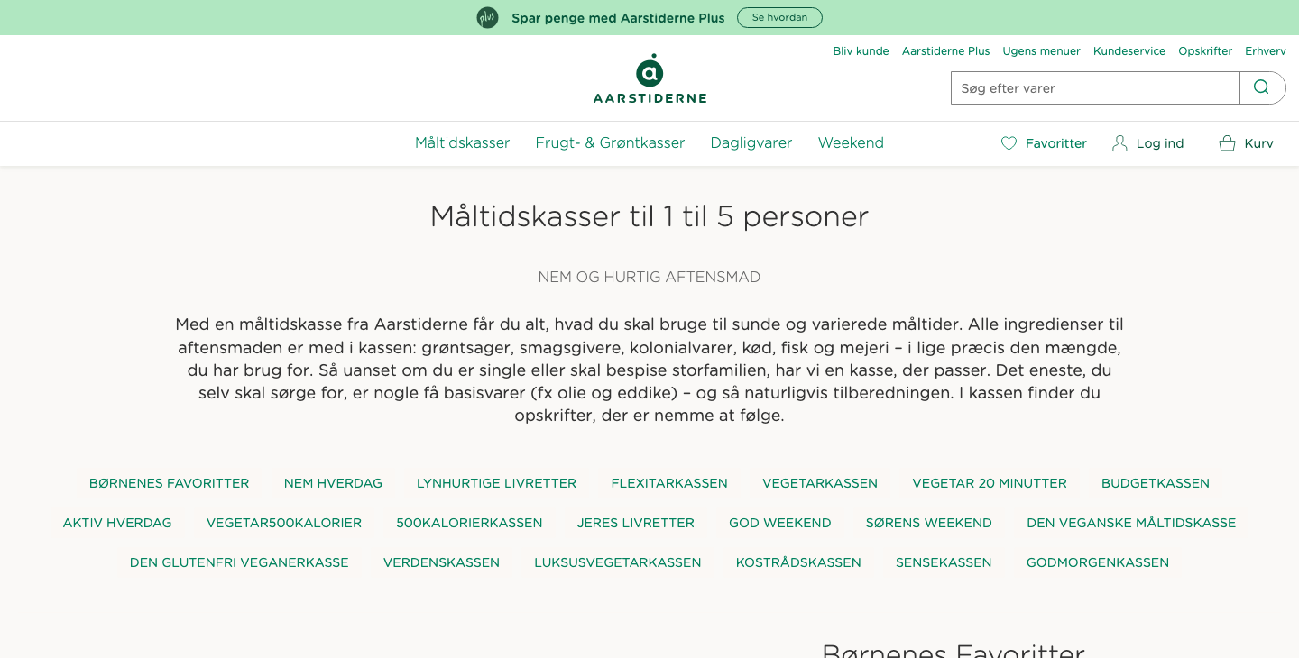 Aarstiderne måltidskasse til 5 personer, prisoversigt