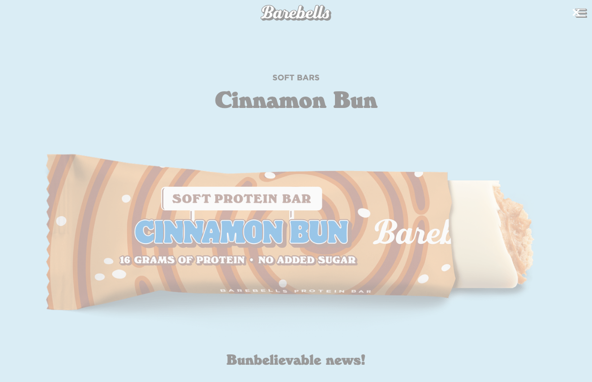 Barebells Cinnamon Bun Soft Bar produktbilde fra barebells.com