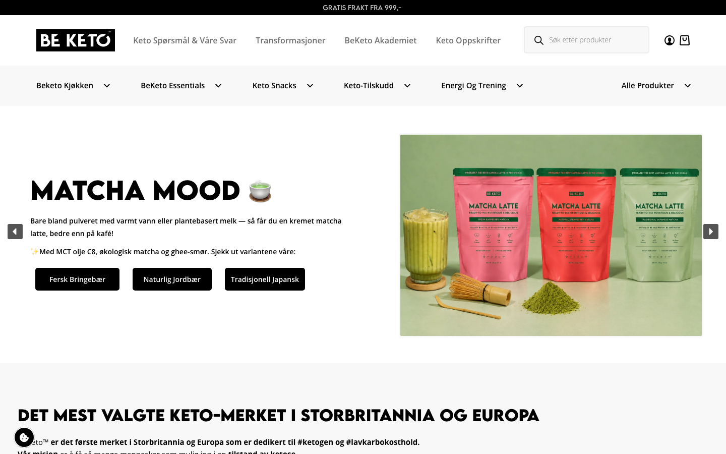 Skjermbilde av BeKeto sin nettbutikk med keto- og lavkarbo-produkter