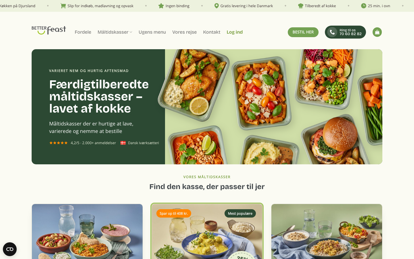 BetterFeasts forside med Familiekassen prissat fra 45,80 kroner per portion